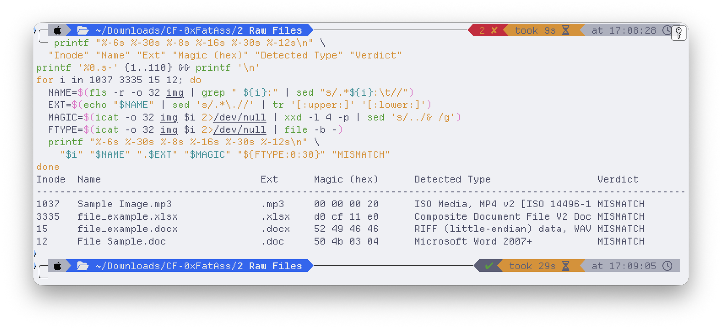 Summary loop flagging all four extension/content mismatches